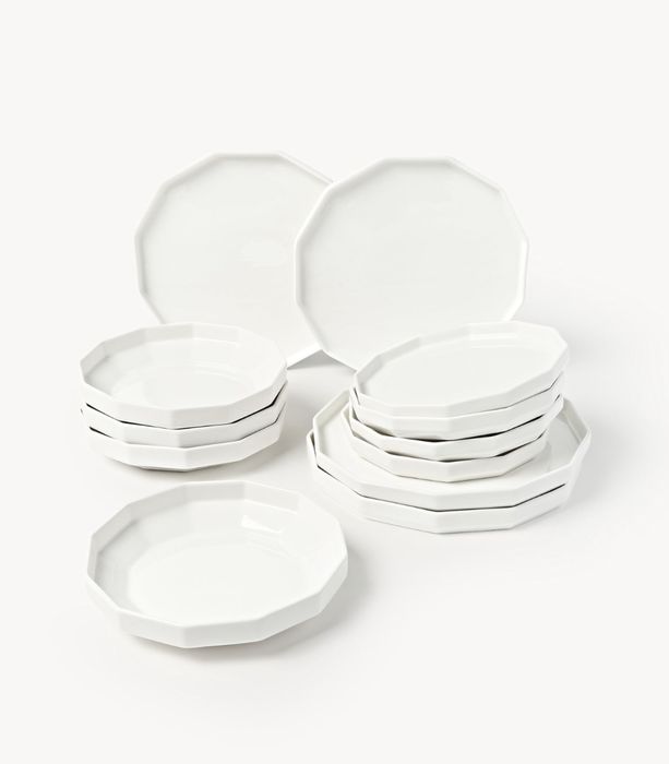 Zastawa zestaw naczyń Westwing Angoli 12 szt. porcelana talerze białe