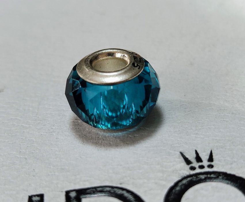 Charm's koralik szkło hartowane turkus  S925