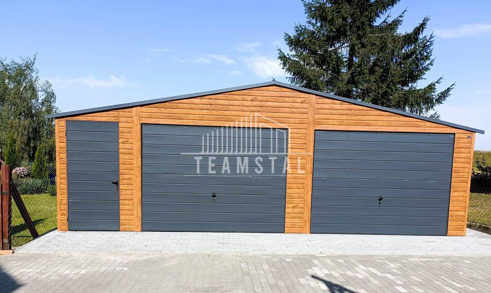 GARAŻ BLASZANY 8m x 7m dwuspad - 2x Brama drzwi antracyt TS256 8x7