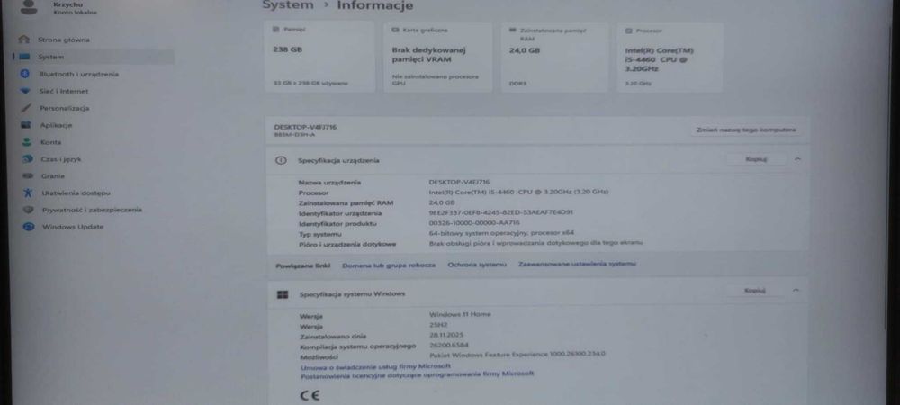 Komputer PC i5-4460 gtx1650 24GB RAM