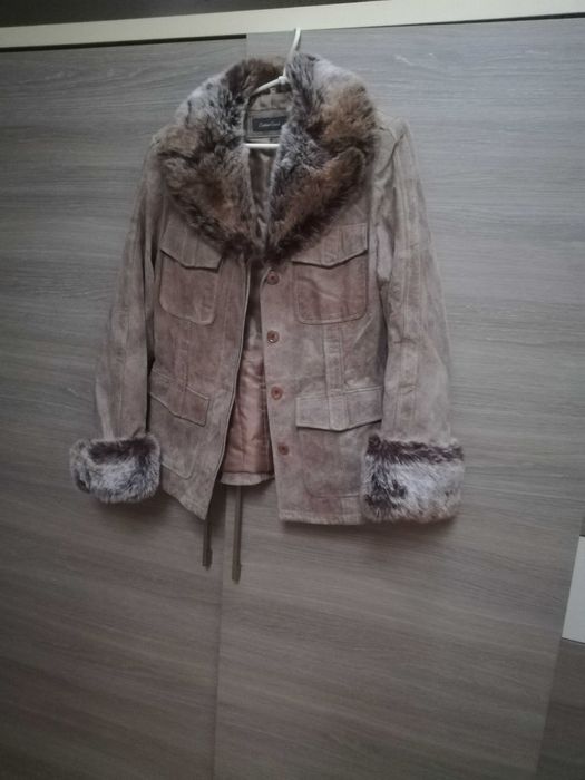 Vintage damska kurtka puszek 100%skóry zamszowej