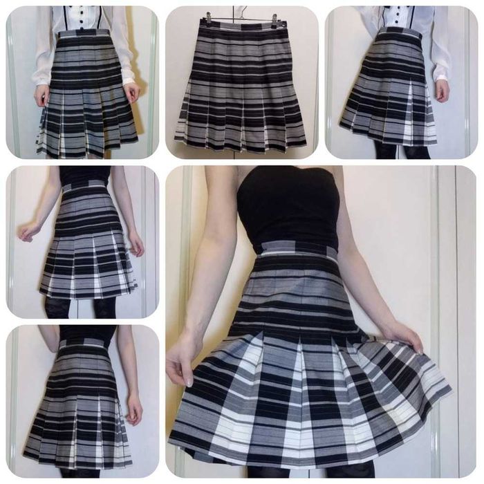 Женская юбка серая с черным в полоску юбка в складки с шерстью 45% XS