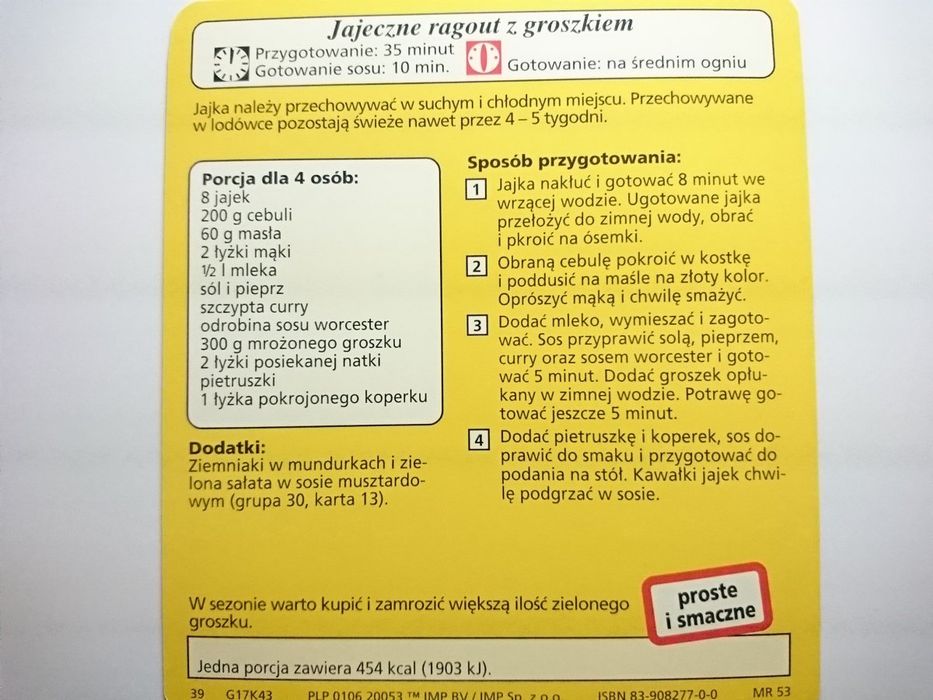 Karta Kulinarna Nr 43 Jajeczne Ragout z Groszkiem