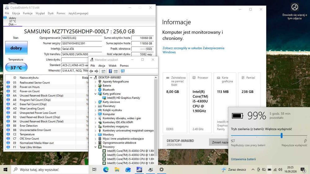 LENOVO L450, SSD256/8g ram, Core i5-4300U , bat. 71,4%.