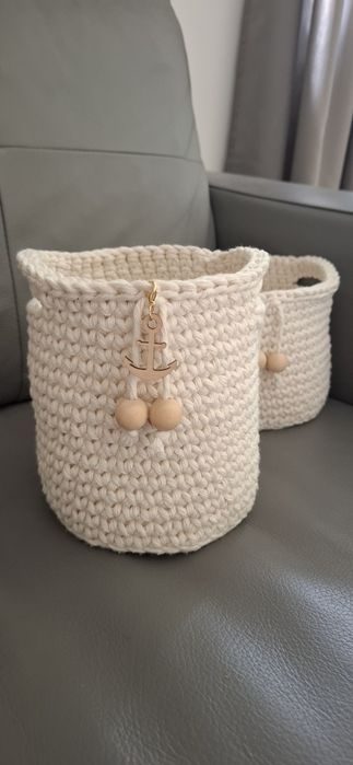 Zestaw koszyków ze sznurka bawełnianego makrama handmade