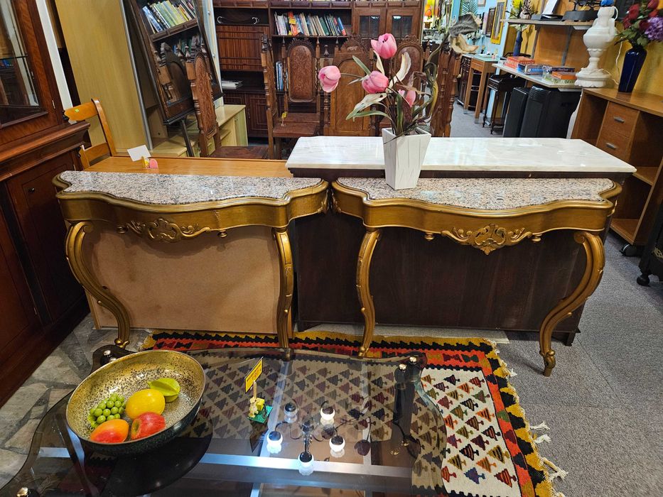 Wooden Console Tables with Stone Tops – Excellent Overall Condition – Price