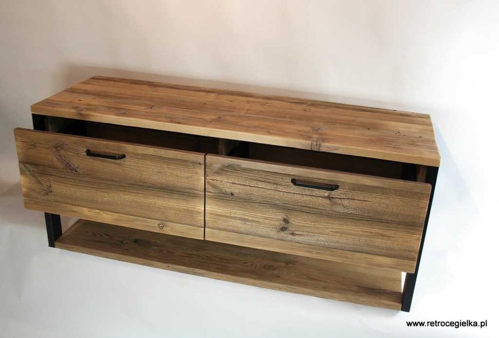 Szafka łazienkowa wisząca, stare drewno sosnowe, dwie szuflady