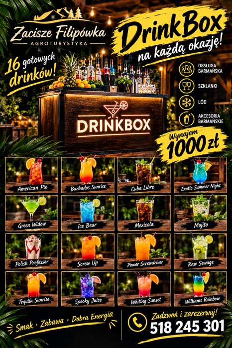 Wynajem drinkbox , wesele , urodziny , mobilny bar