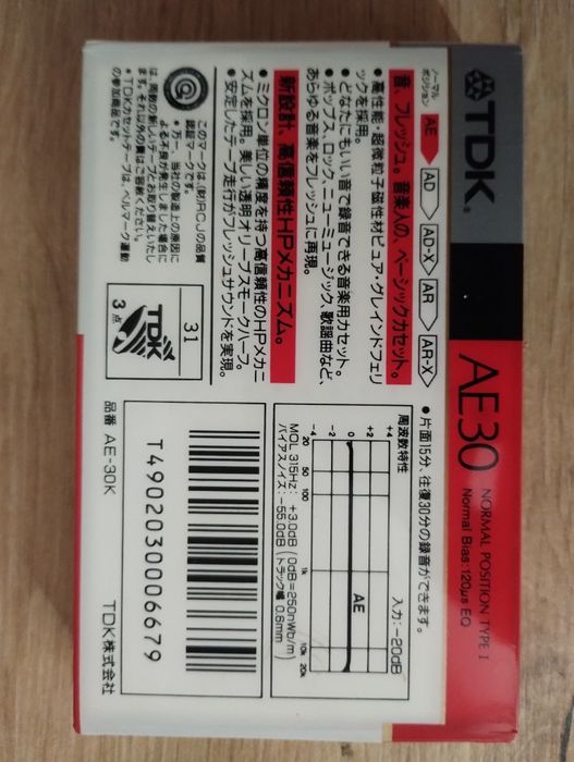 Вінтажні аудіокасети TDK AE 30 (Японія, JDM), Нова.Запечатана