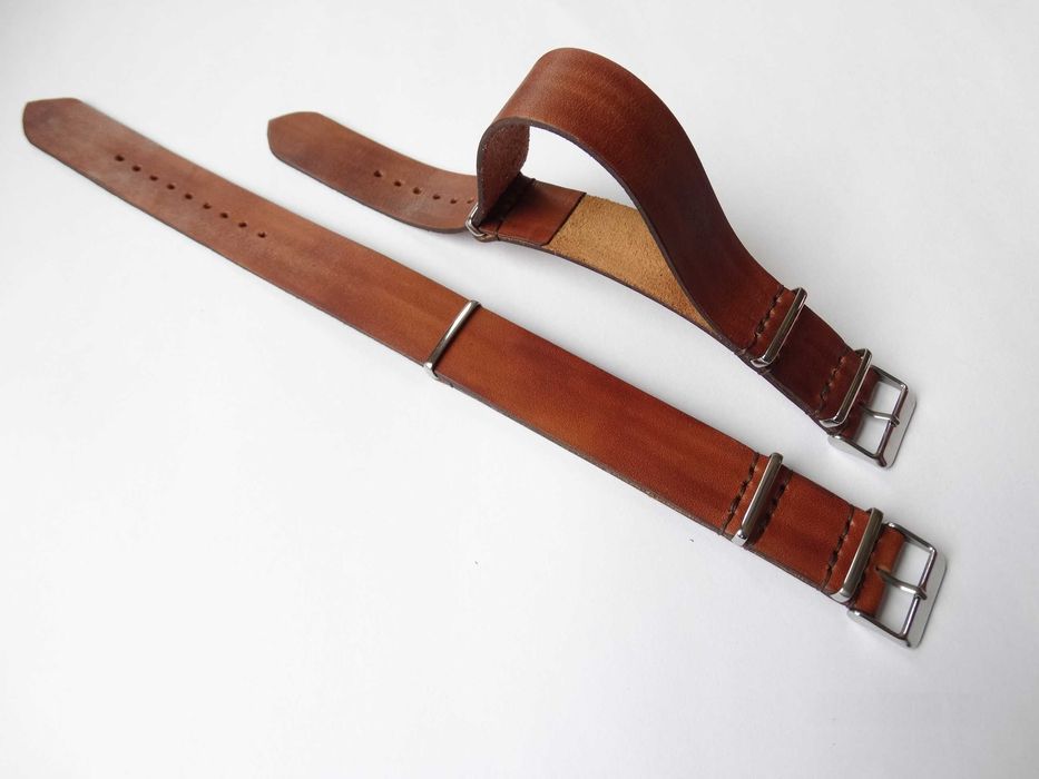 Skórzany pasek NATO 20mm 22 hand-made manufaktura polska brązowy skóra