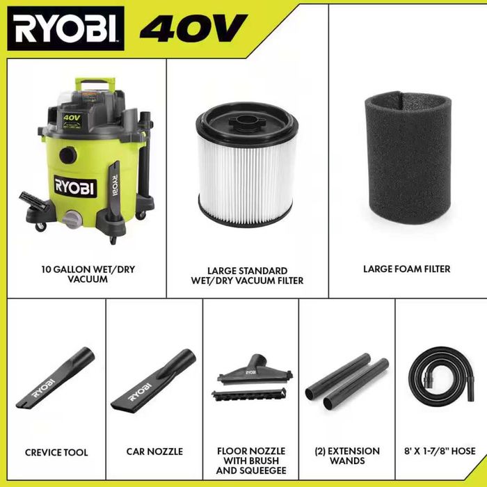 Будівельний пилосос Ryobi 40V HP RY40WD01 сухе/вологе прибирання США