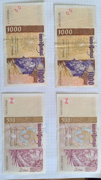 Notas de 500 e 1000 escudos