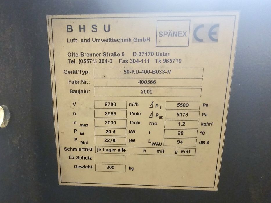Wentylator Spänex do trocin 10.000m³ Odciąg wyciąg schuko nestro scm