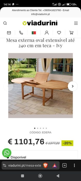 Mesa extensível oval em teca 6/8 lugares, em ótimo estado