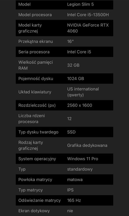Lenovo Legion Slim 5 16IRH8 RTX 4060 32GB 1TB Gwarancja
