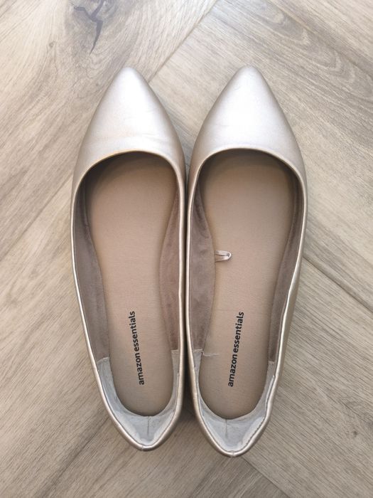 Baleriny damskie ze szpiczastym noskiem, złote, 39