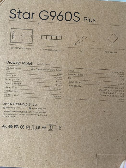 Xp-pen star g960s plus графічний планшет графический