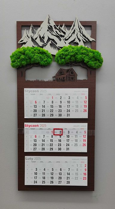 Kalendarz 2025 mech góry chata góralska 70x40 kalendarz trójdzielny