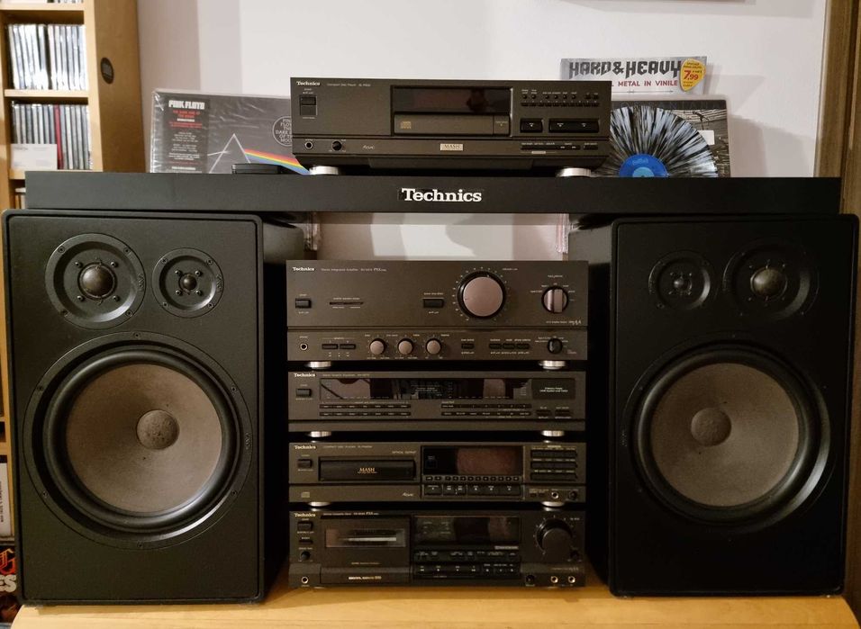 Wieża Technics z kolumnami GLE100 2 piloty komplet kabli rca +