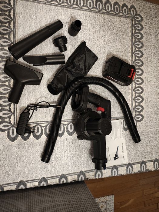 Dmuchawa odkurzacz akumulatorowy 21V 2w1 + bateria, ładowarka, końcówki