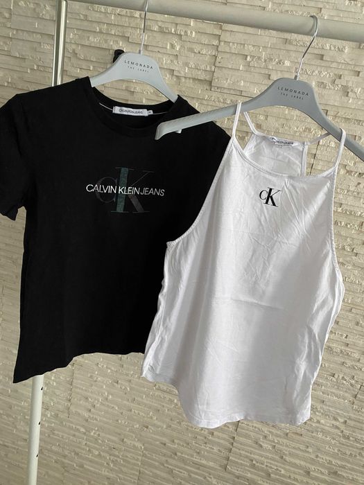 Rezerwacja Zestaw CK t-shirt + top z napisami biały - czarny