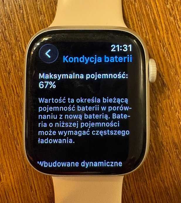 Apple Watch Series 7 45mm Starlight GPS + Cellular — stan idealny, komplet