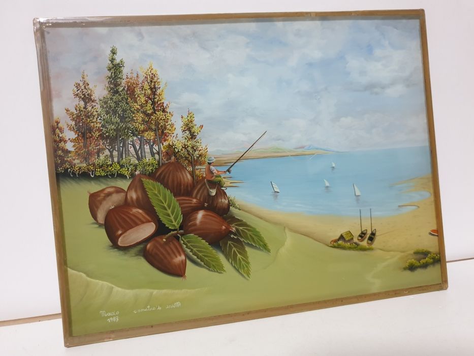 Beautiful reverse glass painting - signed Macio Giovanelli