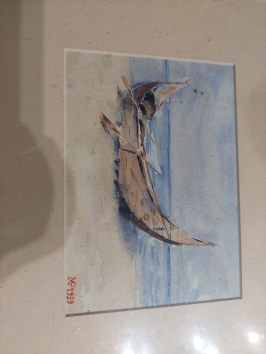 Linda aguarela barcos datada 1939 e assinada pintura quadro