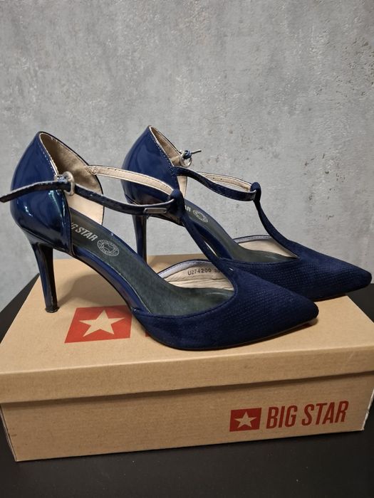 Szpilki jubuk/lakierem r.38 Big Star granatowe