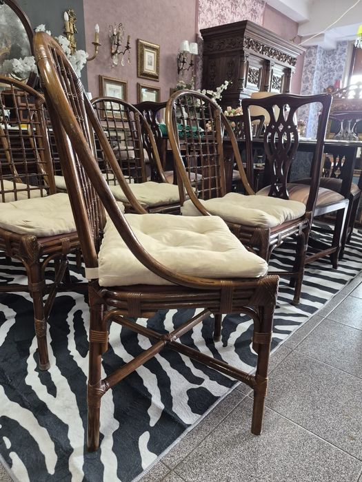 Conjunto de 6 Cadeiras Vintage em Bambu e Verga - Estilo Boho Chic.
