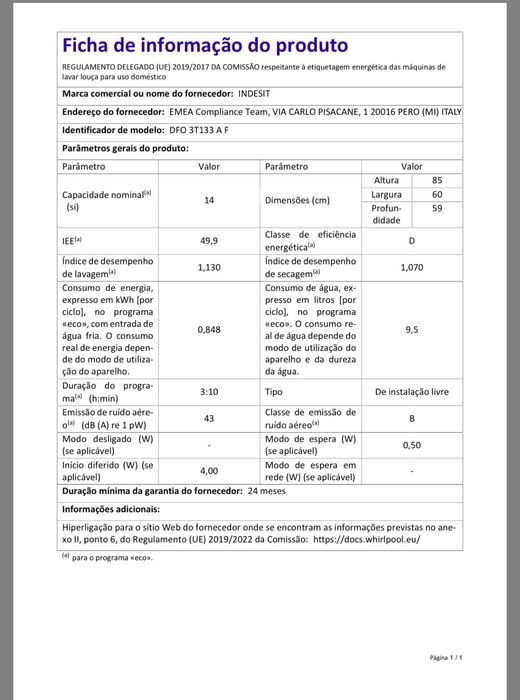 Máquina Lavar Louça INDESIT