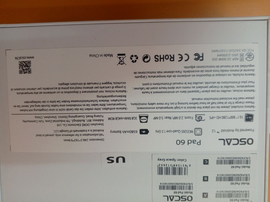 Планшет OSCAL pad 60 3/64gb новый!