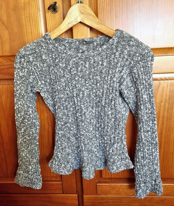 Camisola de malha com padrão em tons de cinzento/ preto, tamanho XS/ S
