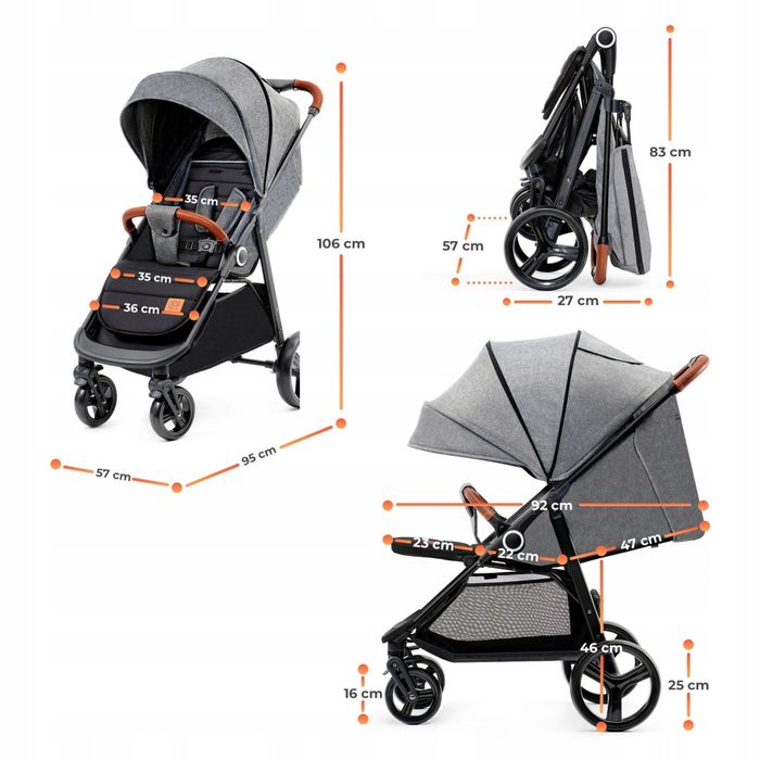 Kinderkraft Wózek spacerowy GRANDE PLUS GREY
