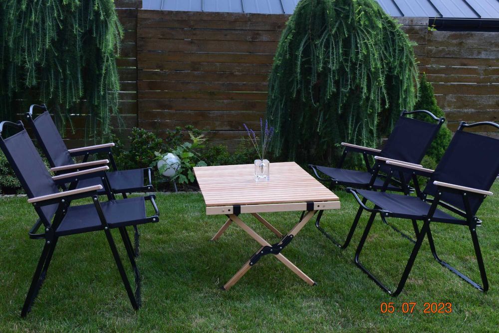 Składany stół Krzesło zestaw camping turystyczny buk drewno