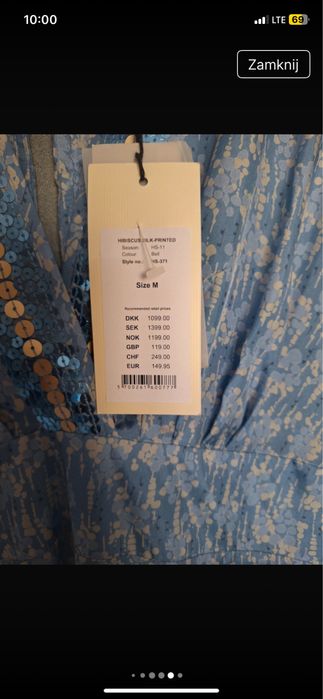 Noa noa sukienka jedwabna jedwab pure silk seta cekiny wiskoza