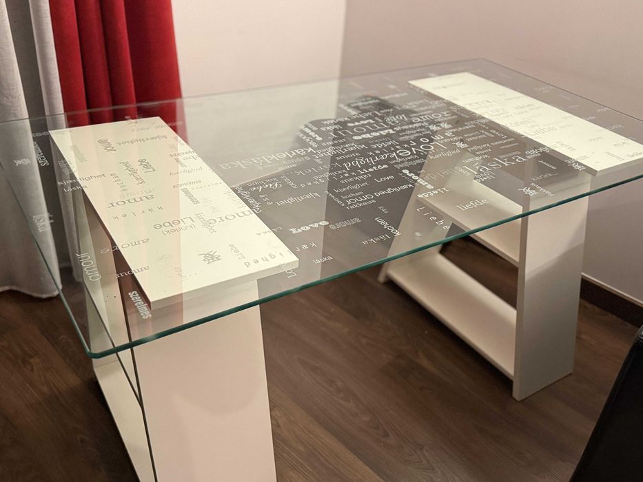 IKEA Table with Trestles and Glass Top64738836155267120