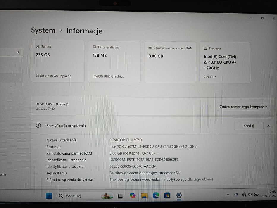 Laptop Dell Latitude 7410 z modułem LTE + zasilacz Dell 65W + torba Dell + dodatkowa bateria