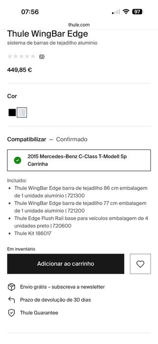 Barras Tejadilho Mercedes C-Class Thule Wingbar Edge