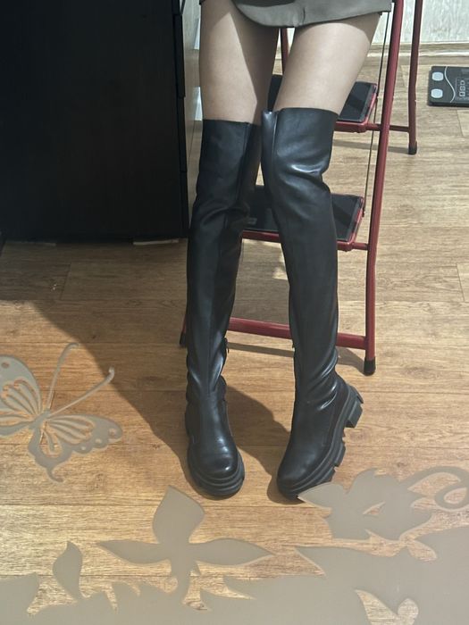 Ботфорти шкіра та стрейч