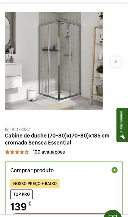Cabine de duche (70cm)x(70cm)x185 cm (USADA) Quadrado