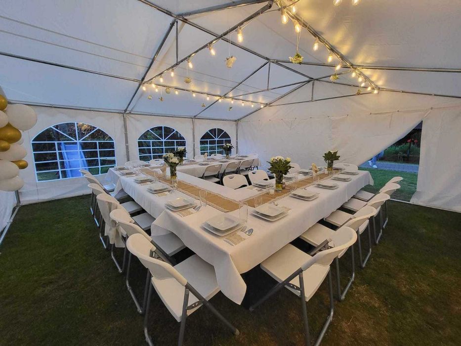 Wynajem namiotów plenerowych, stołów, krzeseł, zastawy