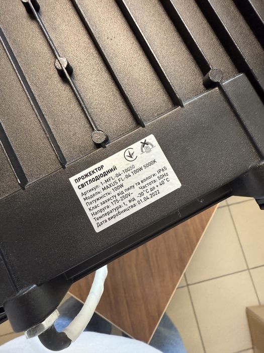 Прожектор MAXUS, FL-04, 100W, IP 65 з дротом та вилкою