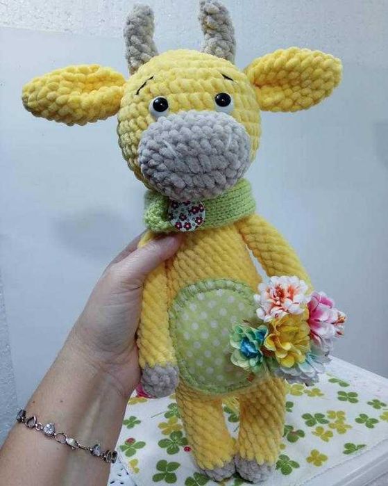 Новая вязаная Мягкая игрушка Prezzzent_ Бычок Мякиш Hand Made 38 см