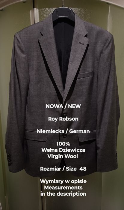 NOWA  Roy Robson  Niemiecka marynarka z tkaniny wełnianej, Roz. 48