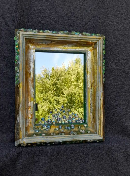 Lustro z ramą ręcznie malowaną, 20×25 cm