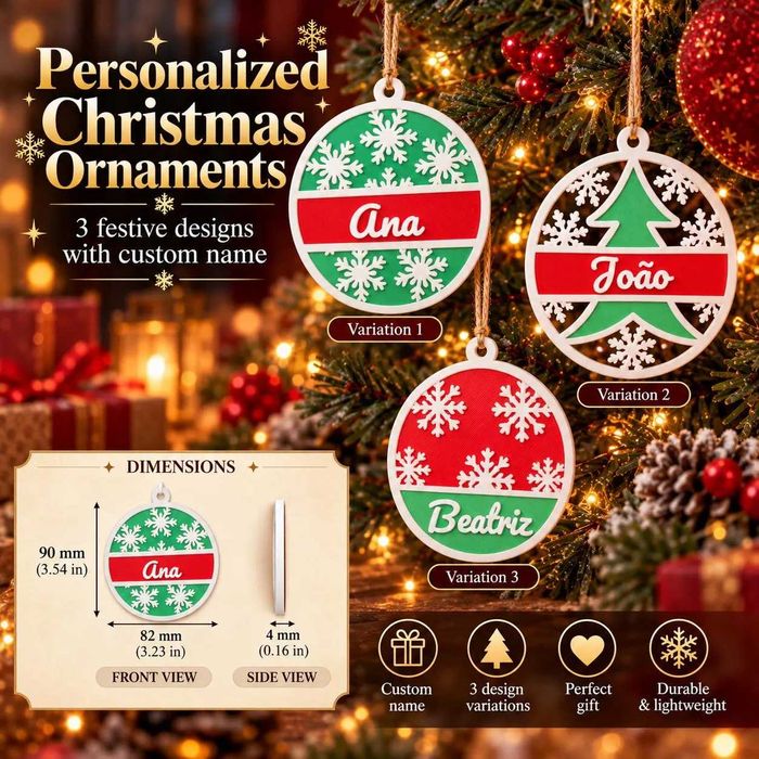 Enfeite de Natal Personalizado com Nome | Bola para Árvore de Natal