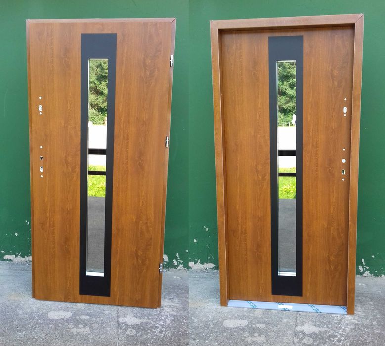 - 40 % Wyprzedaż Drzwi Zewnętrzne 72mm Złoty Dąb CZARNY INOX 101 x 208
