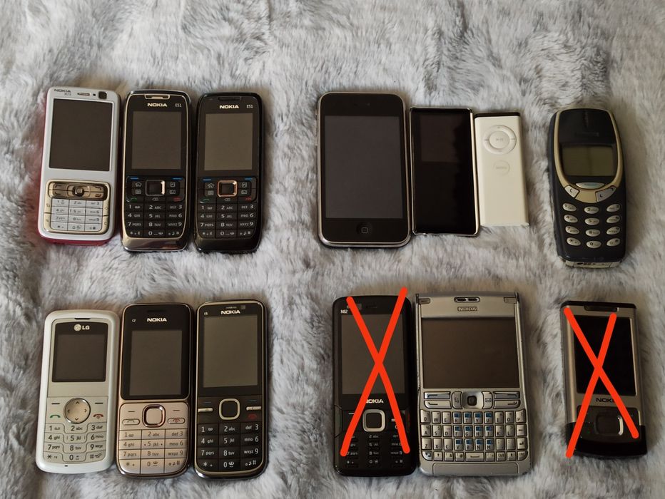 Zestaw telefonów retro Nokia E51, E61, iPhone 3GS kolekcjonerskie