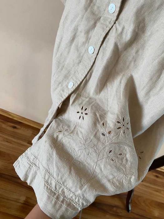 Xxxl len linien koszula +size krem bez pastele 52 54 organic
